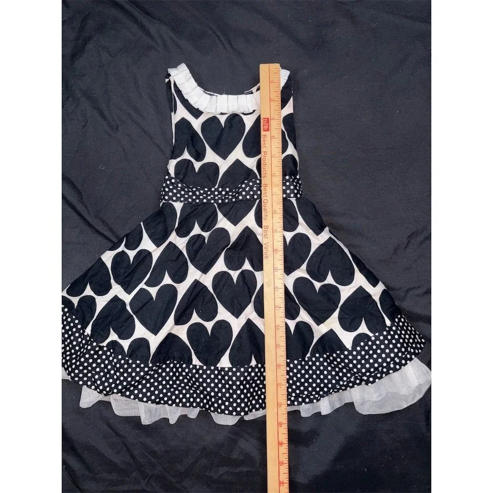 Savannah Baby Girl Party Dress 18M Black & White Heart Print Tulle Hem formal